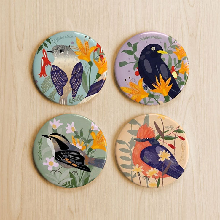 Posavasos Redondos Cerámica Pequeñas Aves de Chile x4 | Vuelvo al Sur
