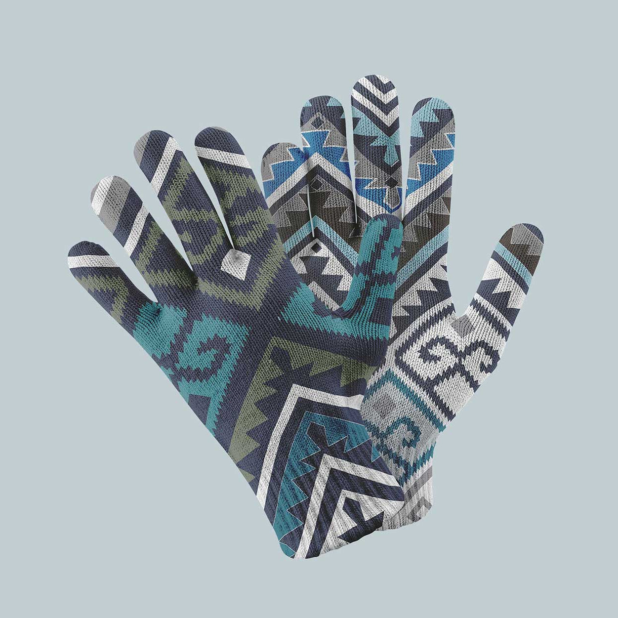 Guantes Mapuche Azul - Doble Diseño