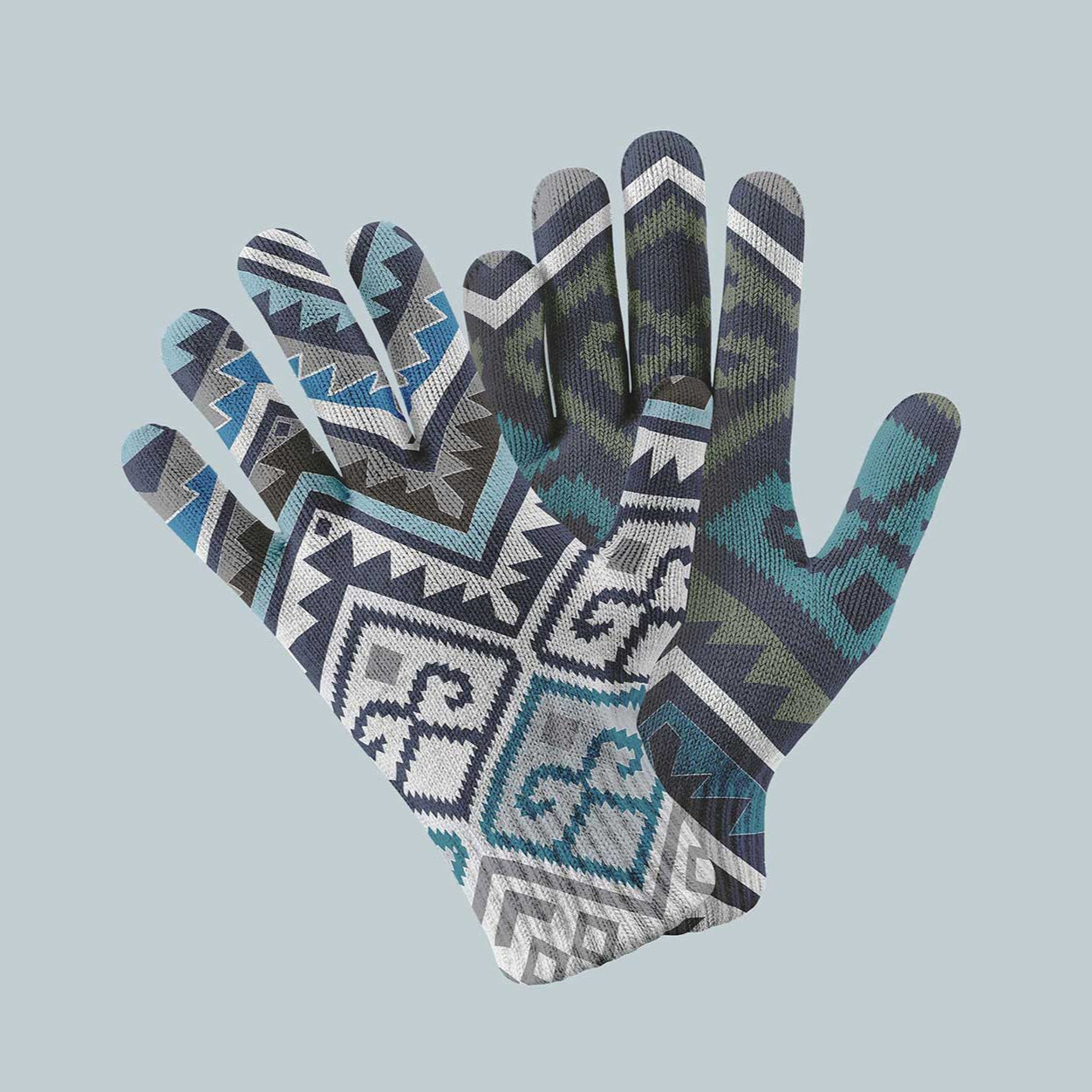 Guantes Mapuche Azul - Doble Diseño