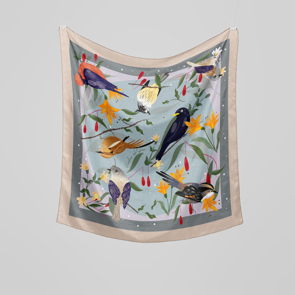 Small Birds at Dusk Beige Scarf