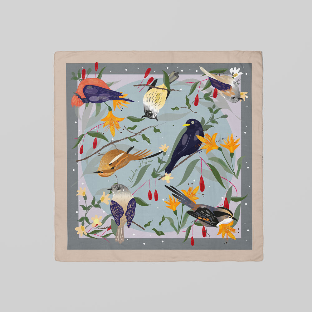 Small Birds at Dusk Beige Scarf