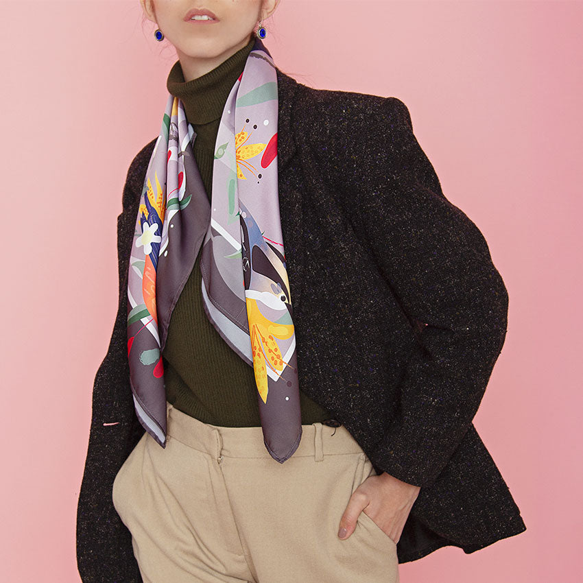 Small Birds at Sunset Scarf Gray 80