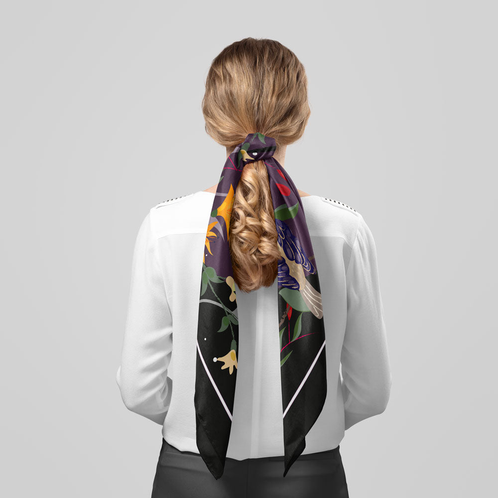 Small Birds at Sunset Scarf Black 80