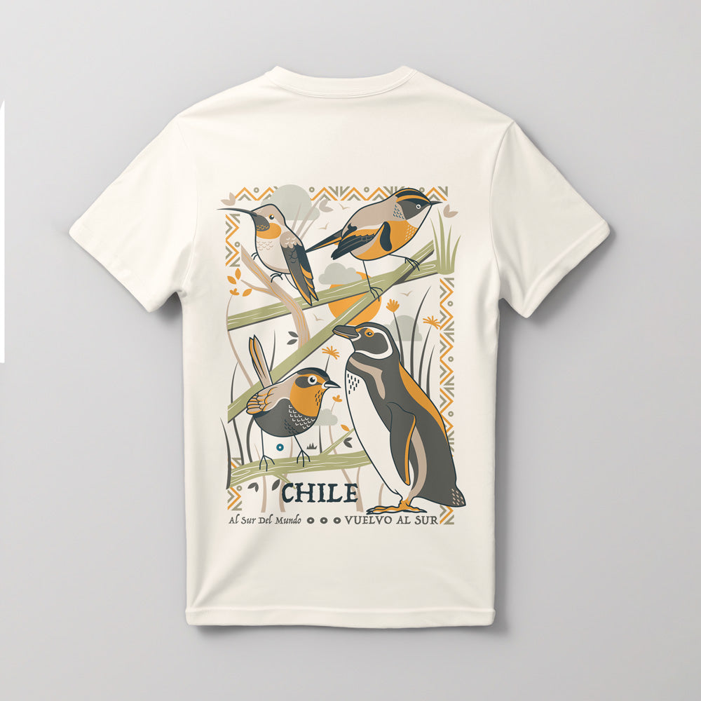 Polera Hombre Aves de Chile. Al Sur del Mundo. Espalda