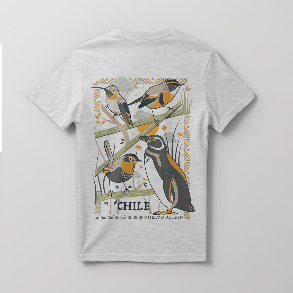 Polera Hombre Aves de Chile. Al Sur del Mundo. Espalda