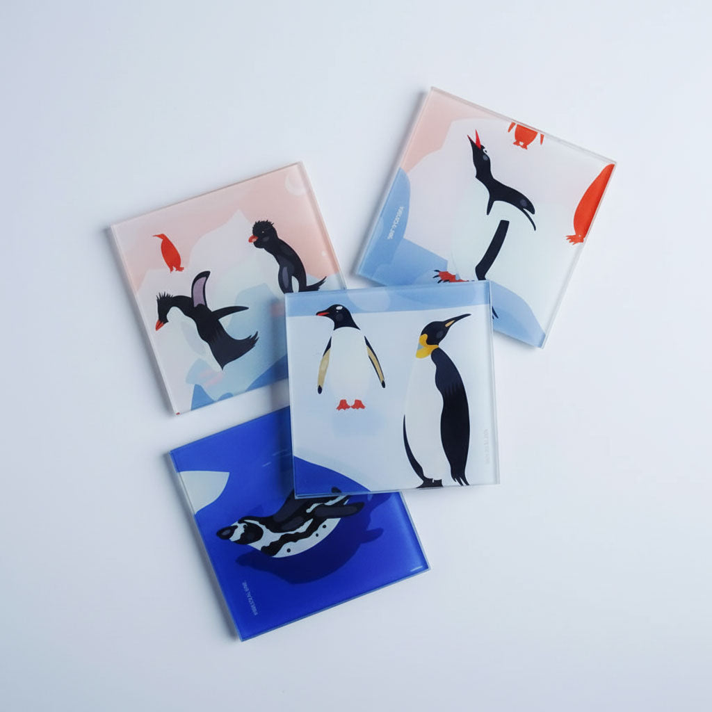 SET POSAVASOS CUADRADOS PINGUINOS AL ATARDECER