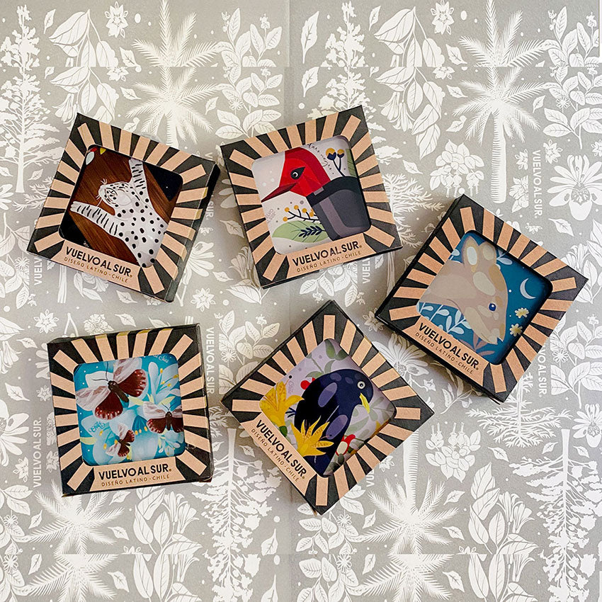 SET POSAVASOS REDONDOS PEQUEÑAS AVES DE CHILE