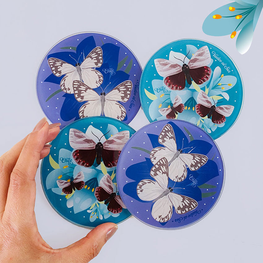 SET POSAVASOS REDONDOS MARIPOSAS CHILENAS FRÍO