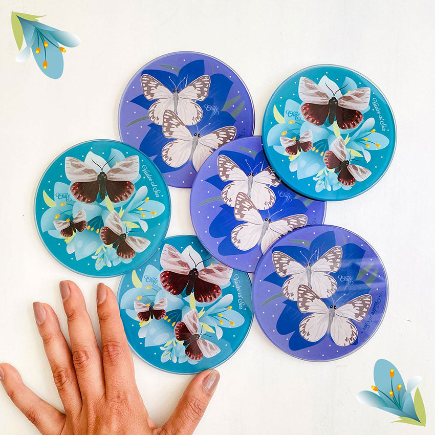 SET POSAVASOS REDONDOS MARIPOSAS CHILENAS FRÍO