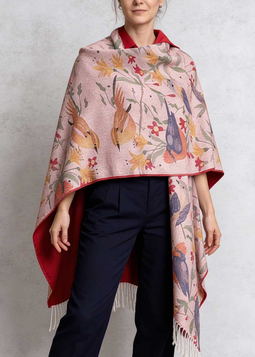 Ruana con Alpaca Pequeñas Aves Roja