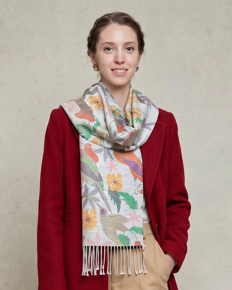 Scarf with Gray Chile Hummingbird Alpaca