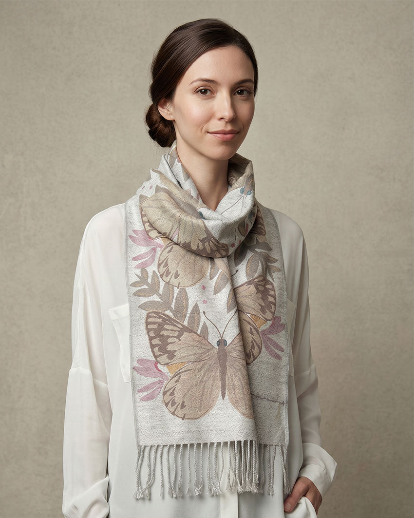 Scarf with Gray Butterfly Alpaca