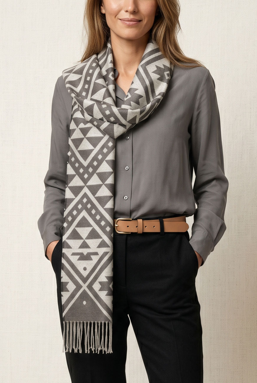 Bufanda con Alpaca Textil Mapuche Negro Mujer