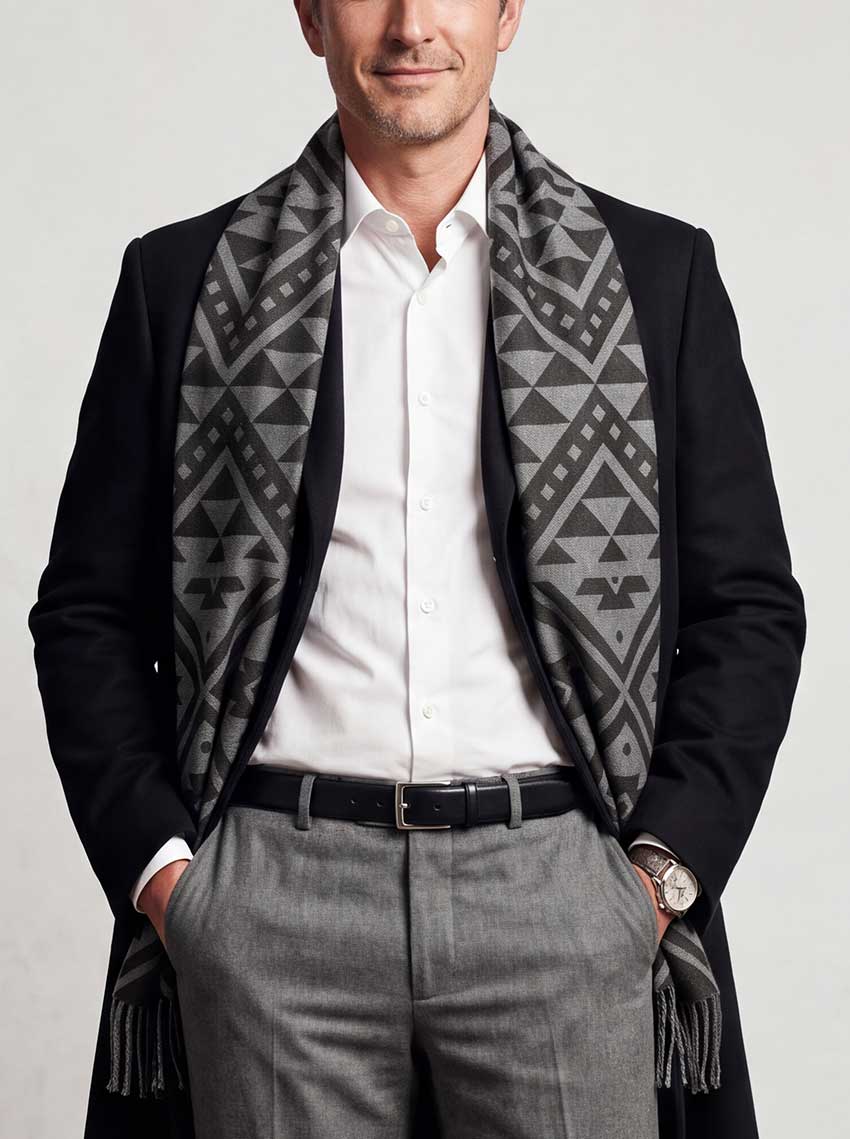 Bufanda con Alpaca Textil Mapuche Negro | Hombre | Vuelvo al Sur
