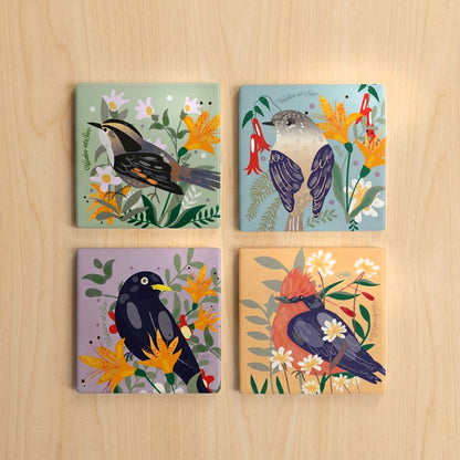 Posavasos Cuadrados Cerámica Pequeñas Aves de Chile x4 | Vuelvo al Sur