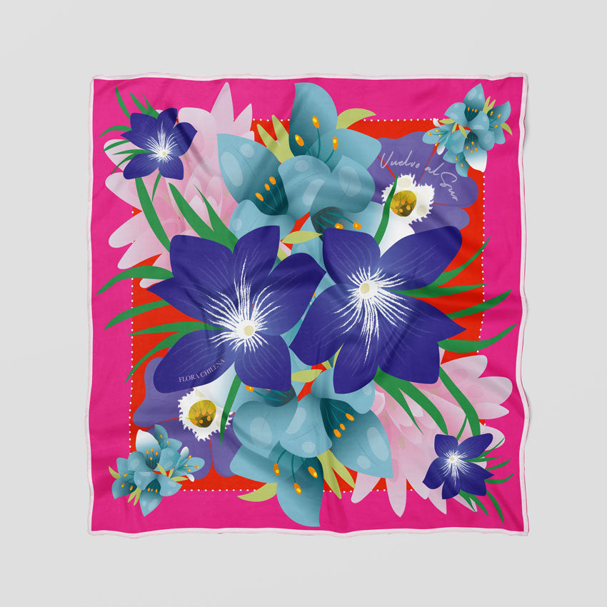 Pañuelo de Lana y Seda Flora Chilena Pink · 90 cm