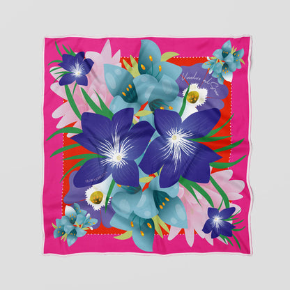 Pañuelo de Lana y Seda Flora Chilena Pink · 90 cm