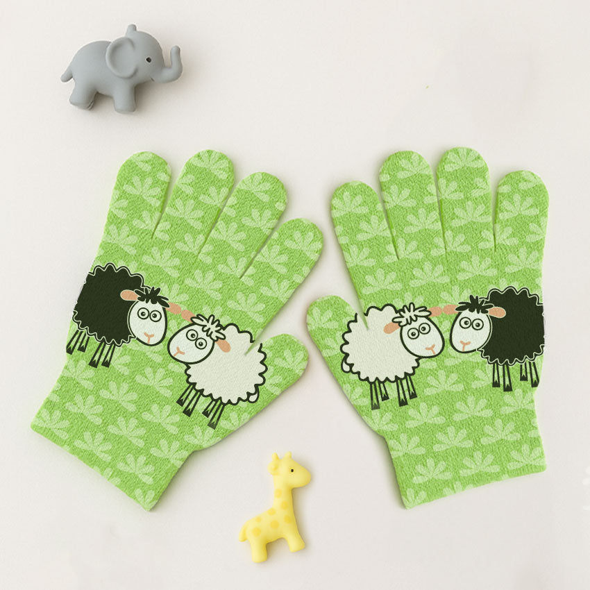 Green Sheep Childhood Print Gloves