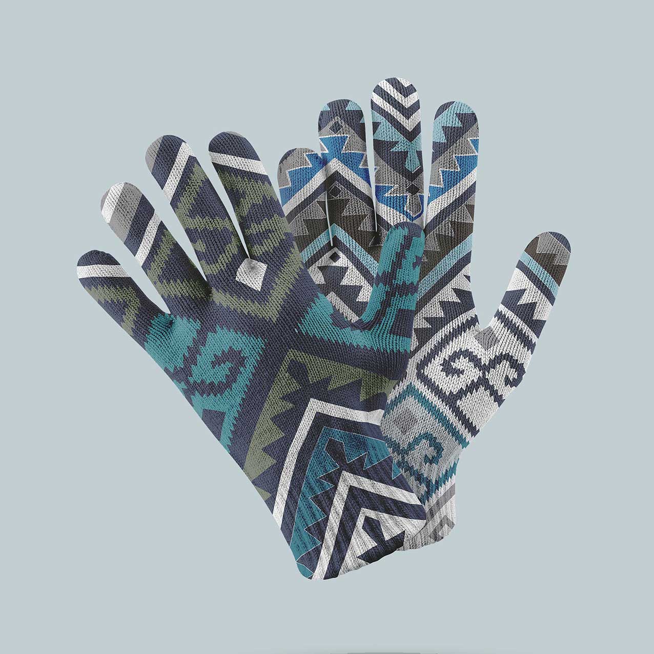 Guantes Mapuche Azul - Doble Diseño