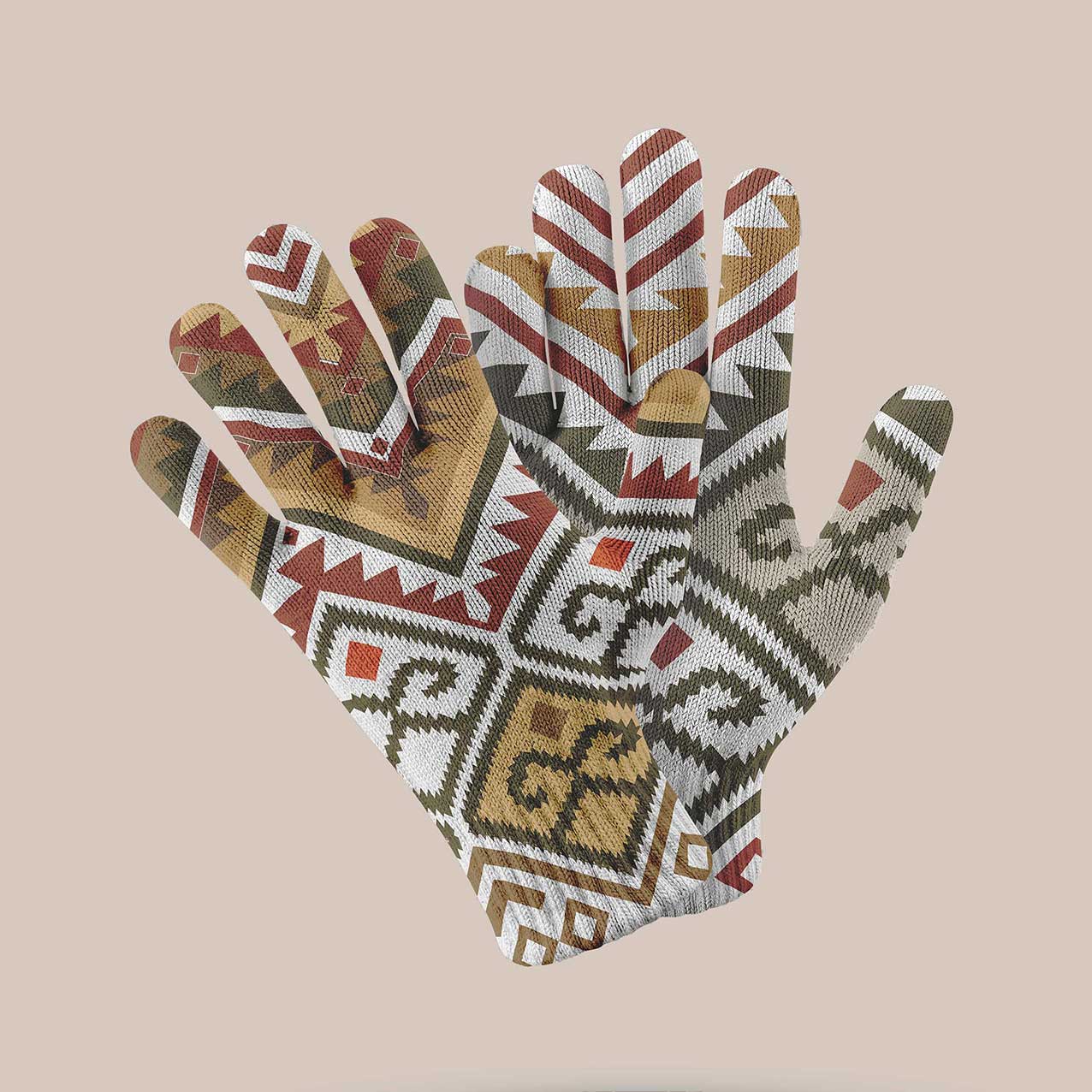 Guantes Mapuche Rojo  - Doble Diseño