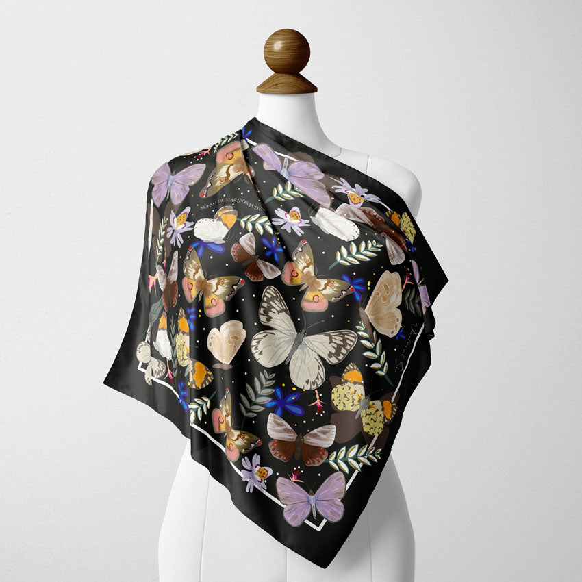 Pañuelo de Lana y Seda Mariposas de Chile · 90 cm