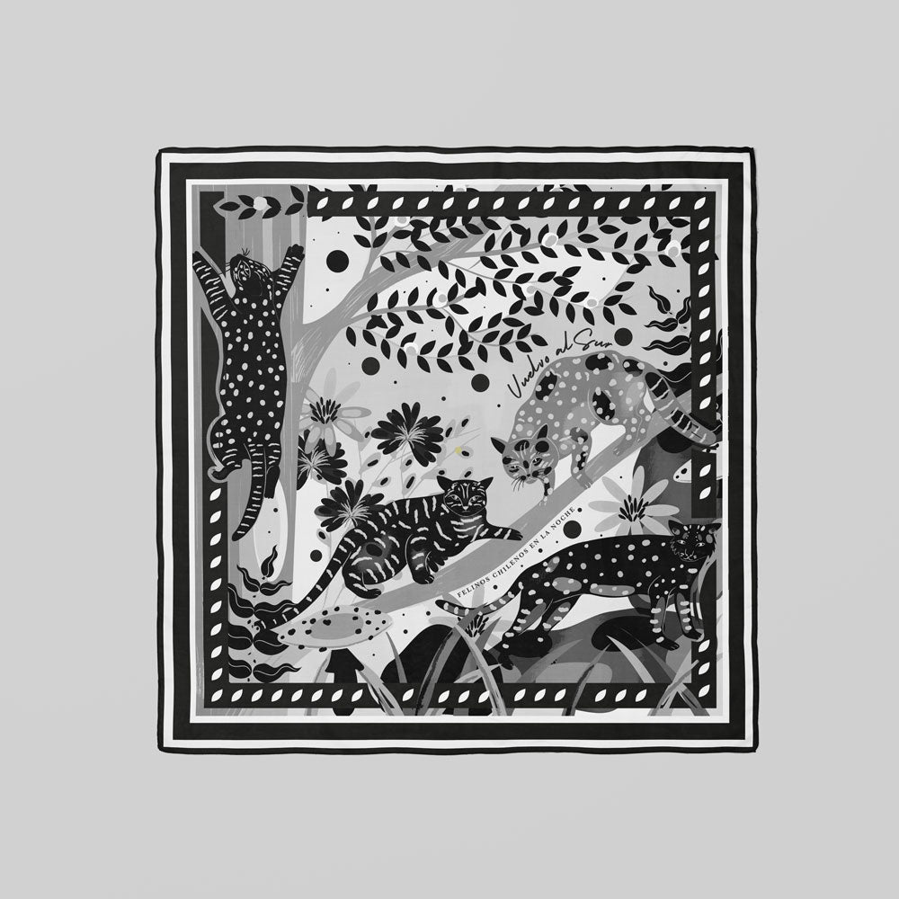 Pañuelo Felinos de Chile  Blanco y Negro 80