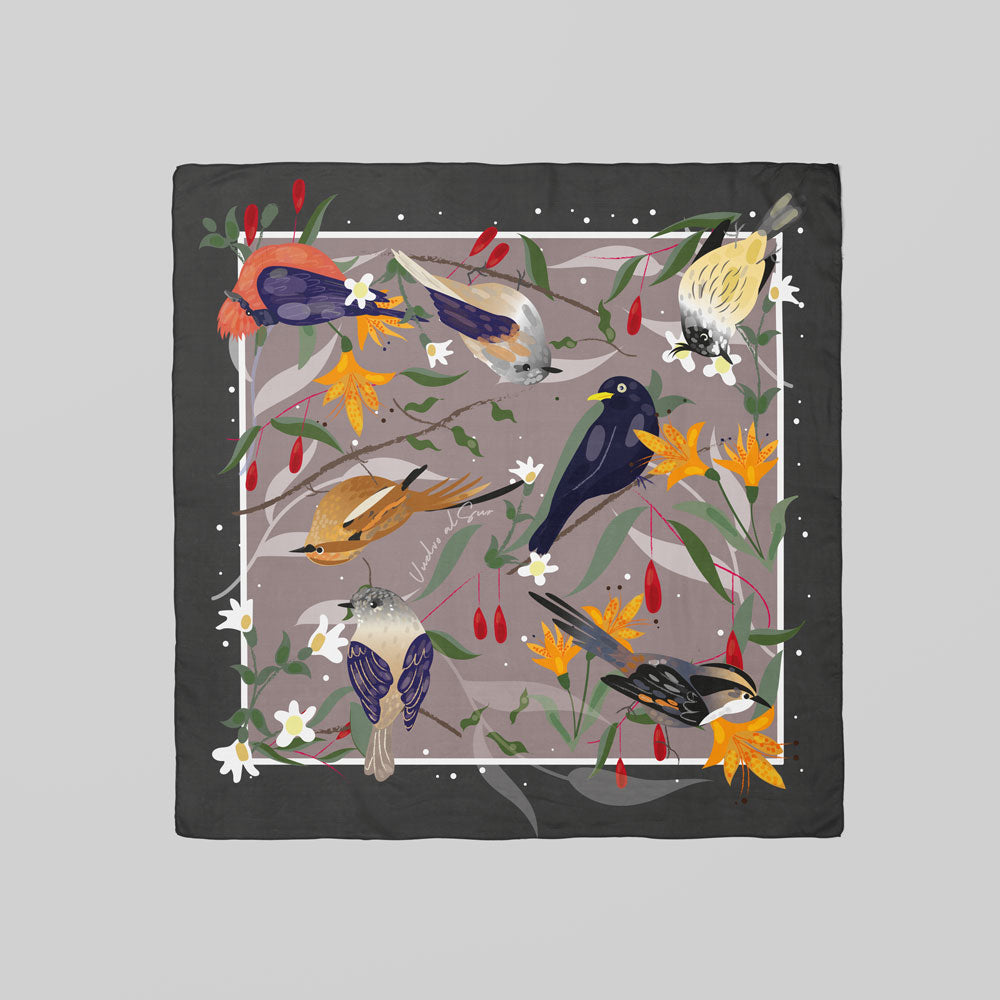 Small Birds at Sunset Scarf Gray 80 