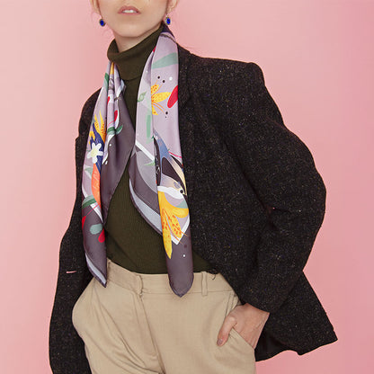 Small Birds at Sunset Scarf Gray 80 