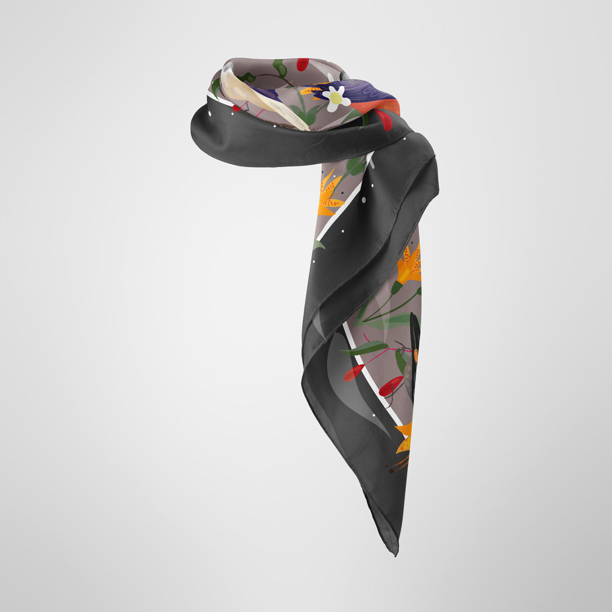 Small Birds at Sunset Scarf Gray 60