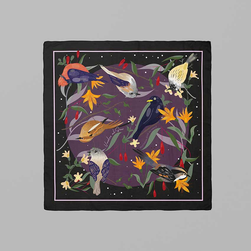 Small Birds at Sunset Scarf Gray 60