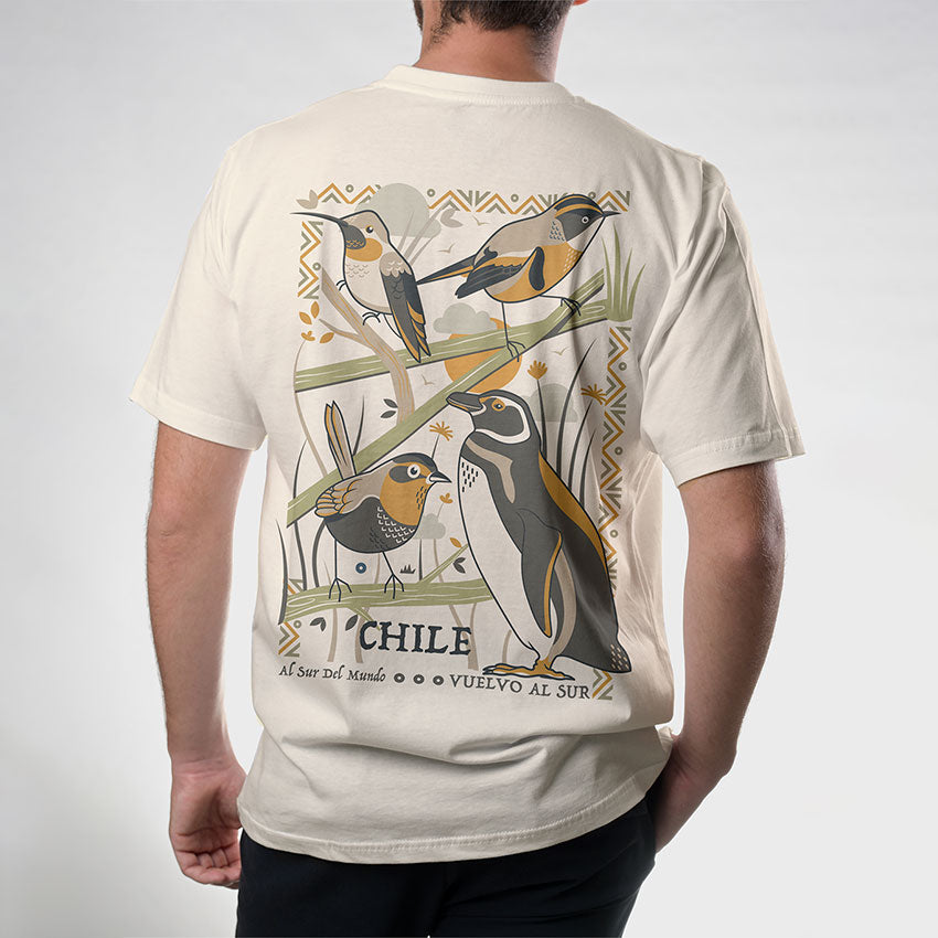 Polera Hombre Aves de Chile. Al Sur del Mundo. Espalda