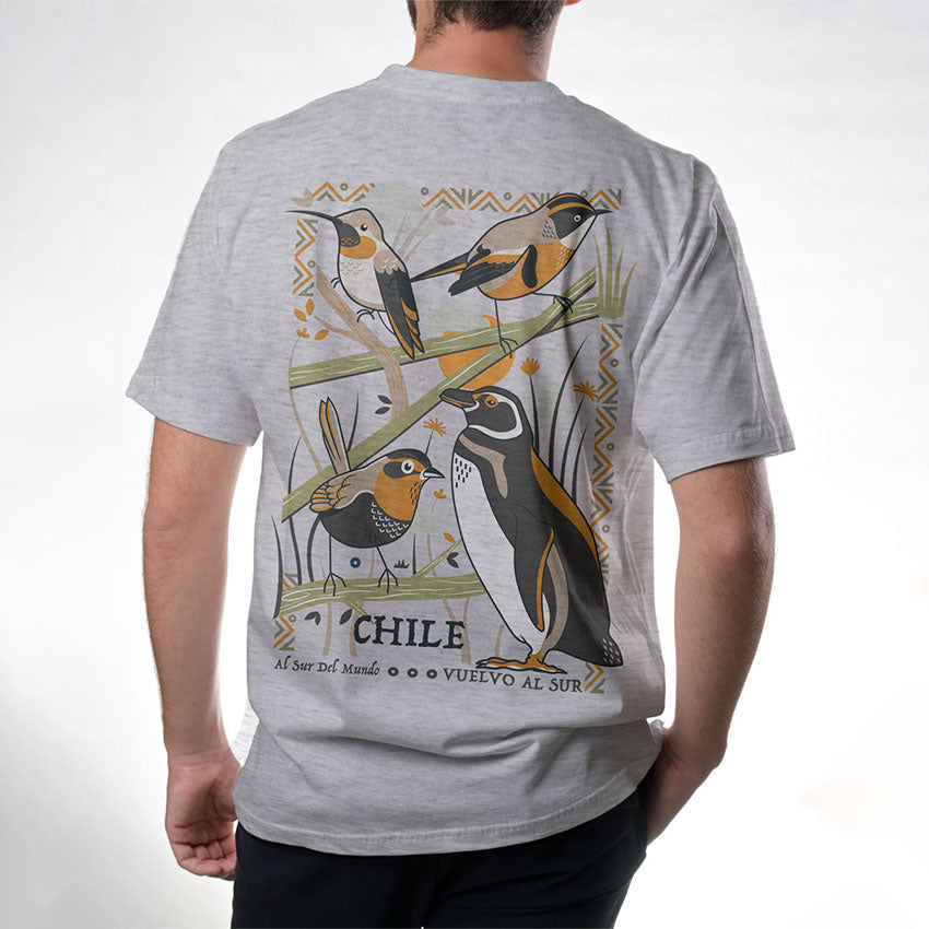 Polera Hombre Aves de Chile. Al Sur del Mundo. Espalda