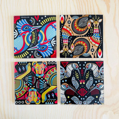 SET POSAVASOS CUADRADOS FAUNA GEOMÉTRICA NOCHE