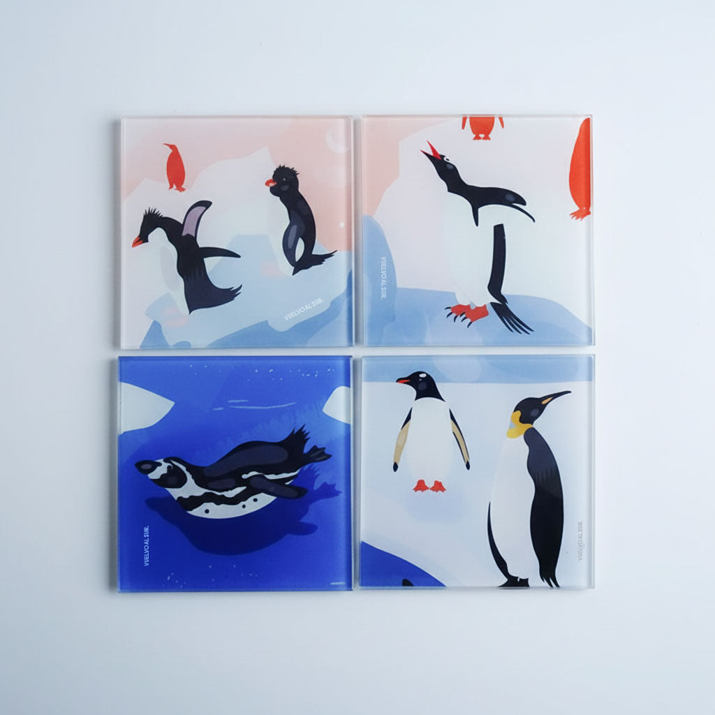 SET POSAVASOS CUADRADOS PINGUINOS AL ATARDECER