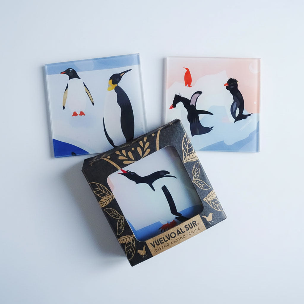 SET POSAVASOS CUADRADOS PINGUINOS AL ATARDECER