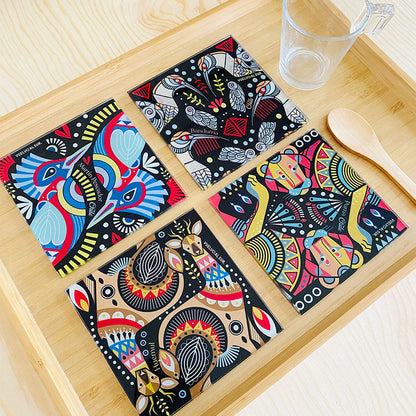 SET POSAVASOS CUADRADOS FAUNA GEOMÉTRICA NOCHE