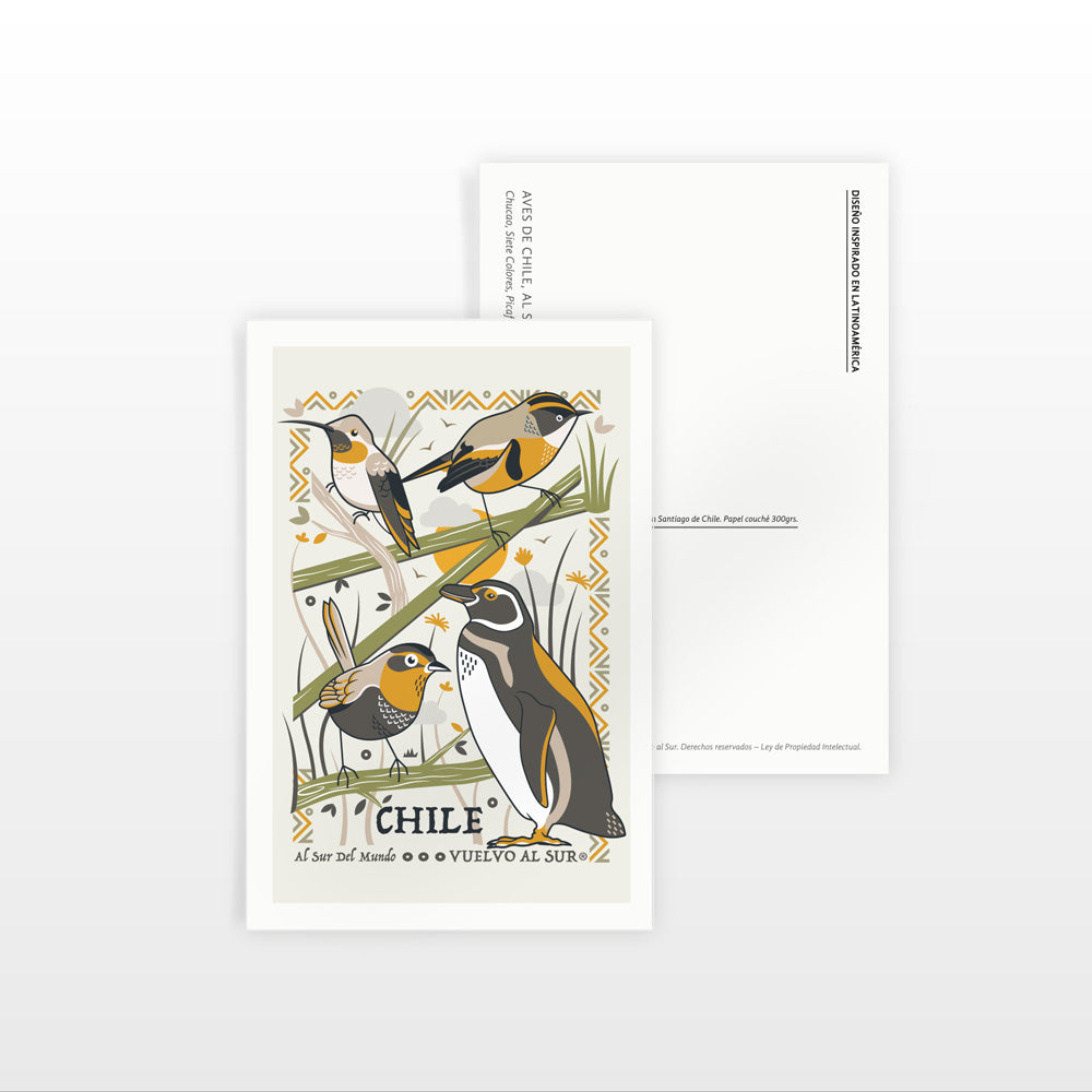 Postal_7_colores_Chucao_Picaflor_Pinguino_Chile