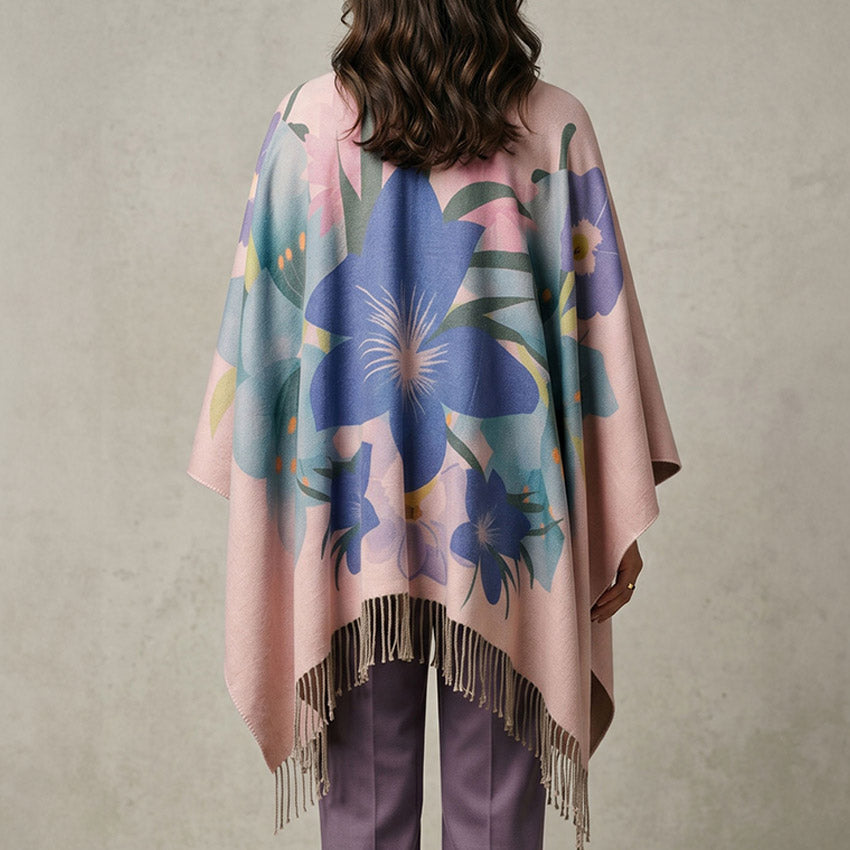 Ruana con Alpaca Flores de Chile Rosa — Edición Especial