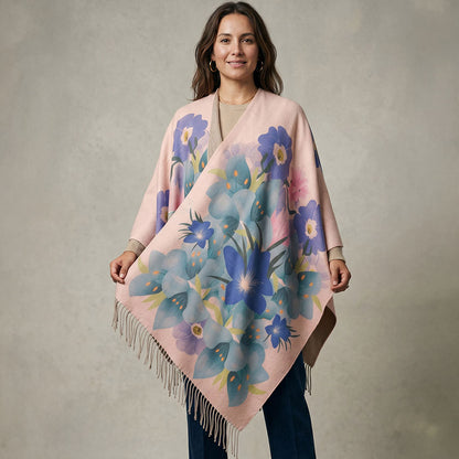 Ruana con Alpaca Flores de Chile Rosa — Edición Especial