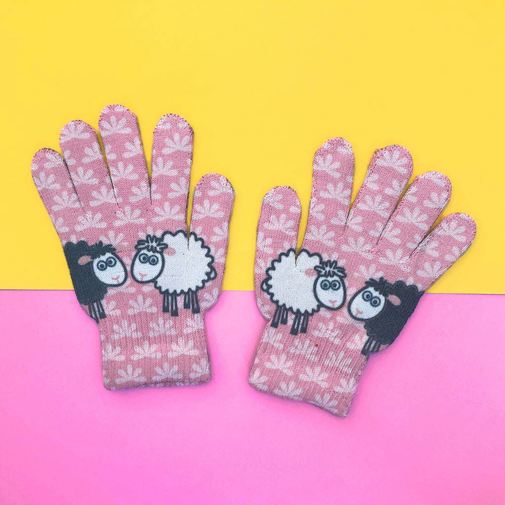 Pink Sheep Childhood Print Gloves