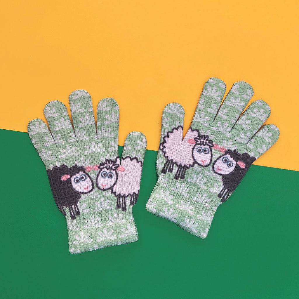 Green Sheep Childhood Print Gloves