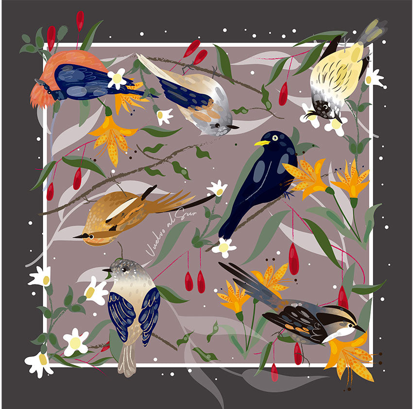 Small Birds at Sunset Scarf Gray 60