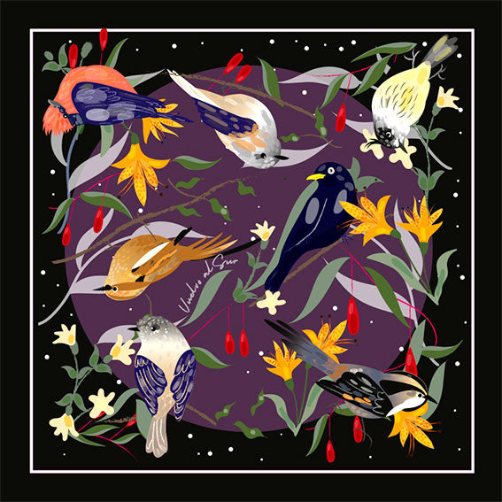 Small Birds at Sunset Scarf Black 80