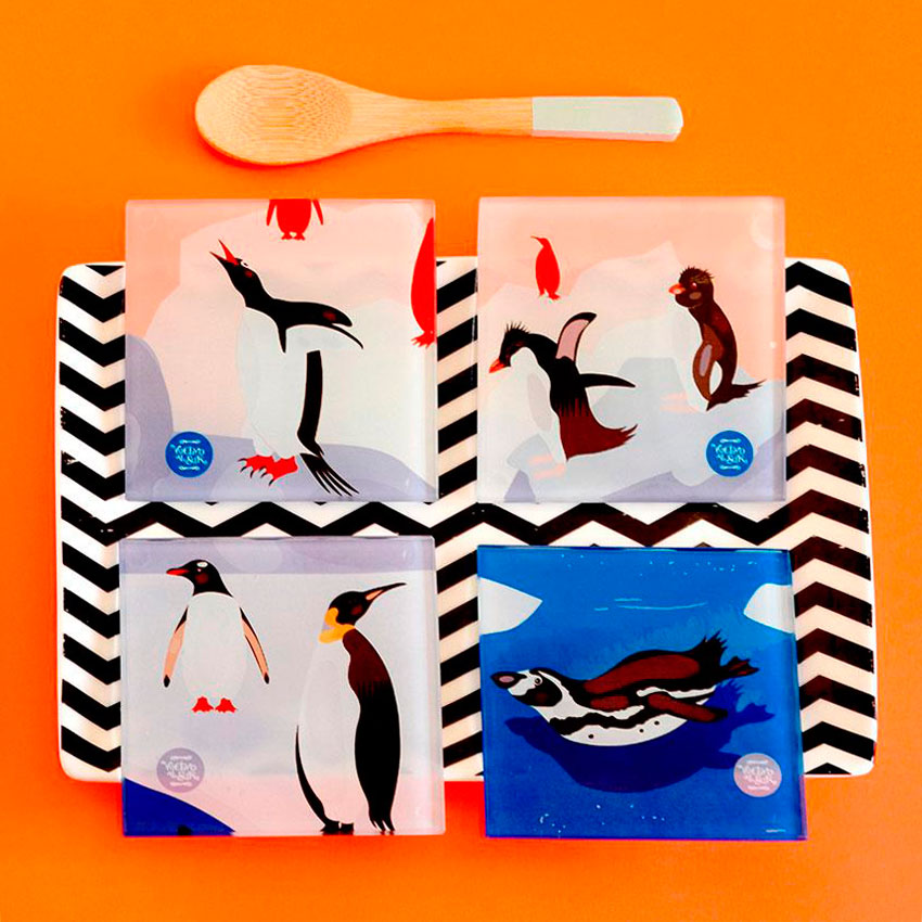 SET POSAVASOS CUADRADOS PINGUINOS AL ATARDECER