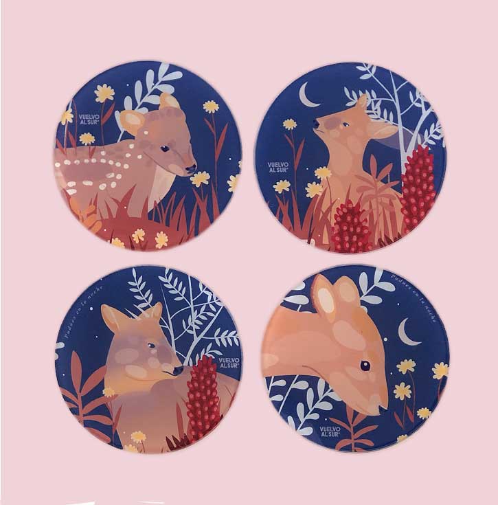 Pudúes at Night Coaster Set